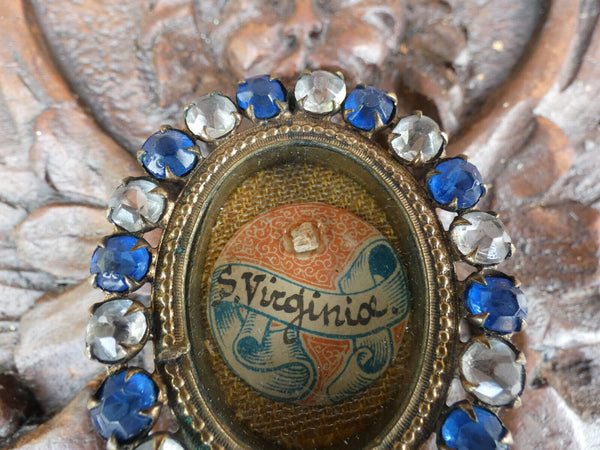 Antique Saint Virginia Relic With blue stones wax sealed