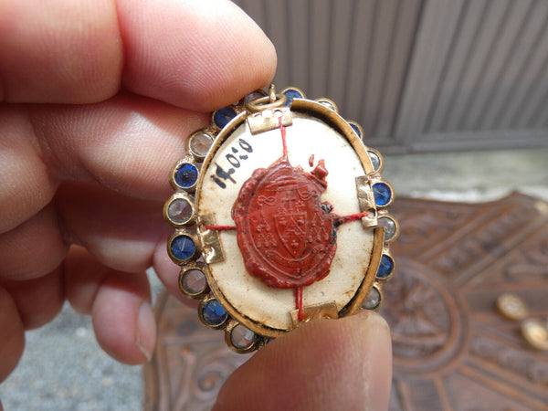 Antique Saint Virginia Relic With blue stones wax sealed