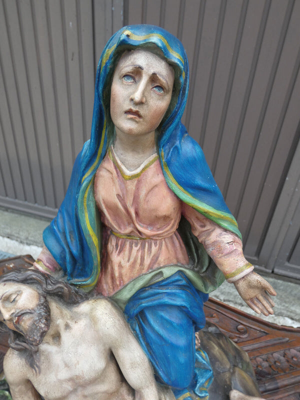 Antique Ceramic chalk 1891 signed Our lady of sorrows Statue sculpture rare