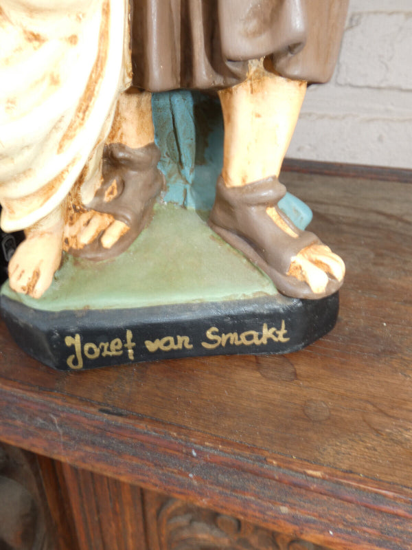 Antique French large Ceramic chalk Joseph van smakt Saint statue