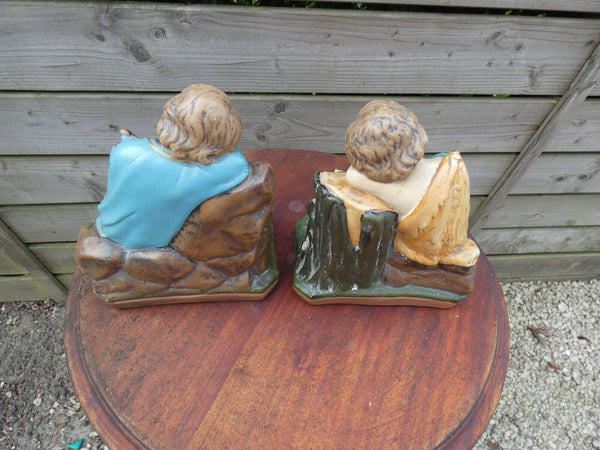 Antique pair french ceramic chalk statue saint john young jesus set