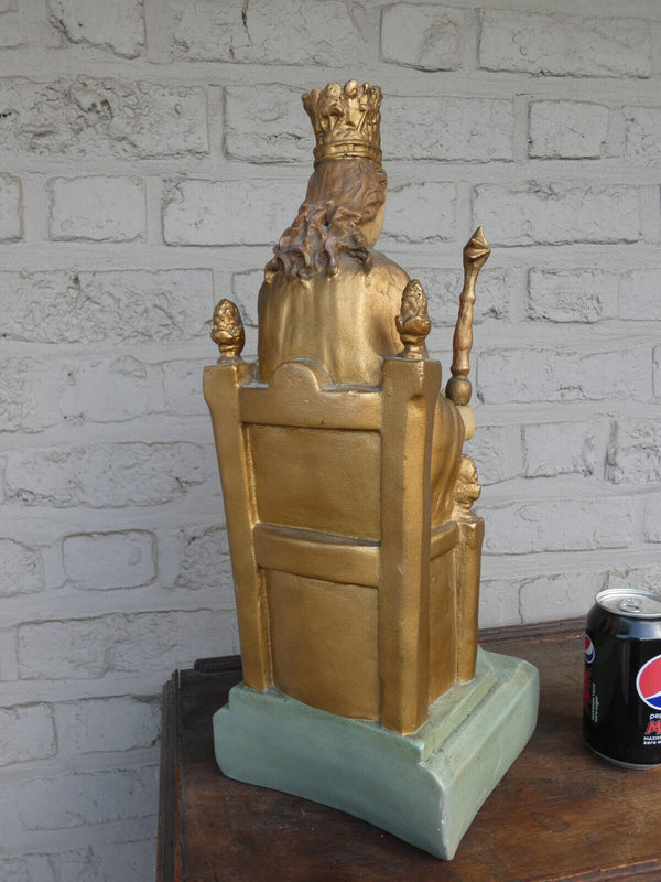 Antique Flanders our lady of Vosselaar Ceramic chalk statue on throne rare