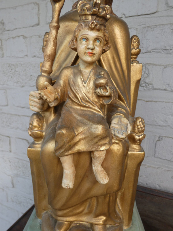 Antique Flanders our lady of Vosselaar Ceramic chalk statue on throne rare