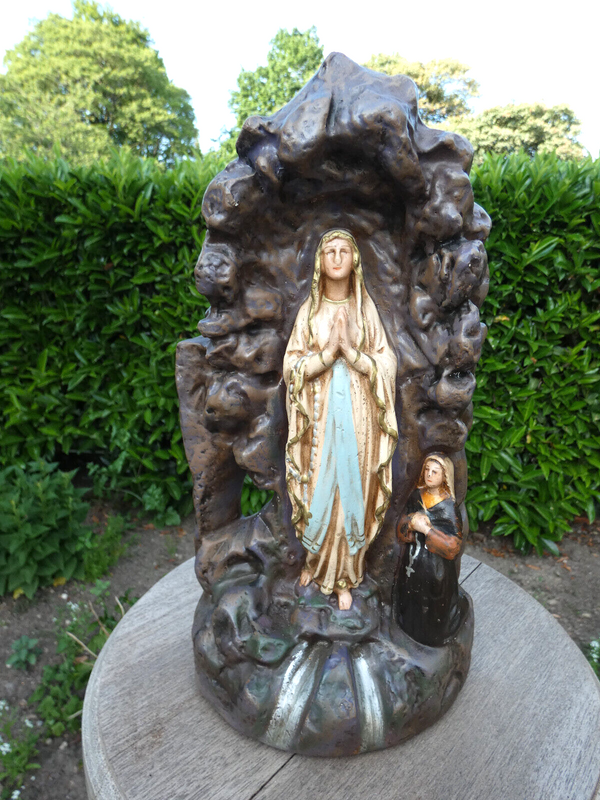 Antique French Lourdes Bernadette apparition Ceramic chalk statue religious