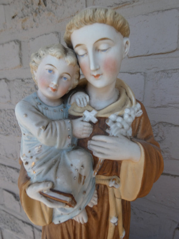 Antique German bisque porcelain saint anthony statue figurine religious