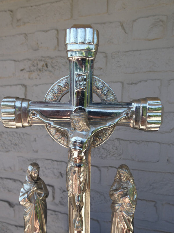 Antique Belgian spelter Metal Calvary crucifix