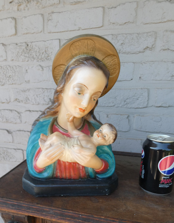 Antique Ceramic chalk madonna bust statue sculpture religious