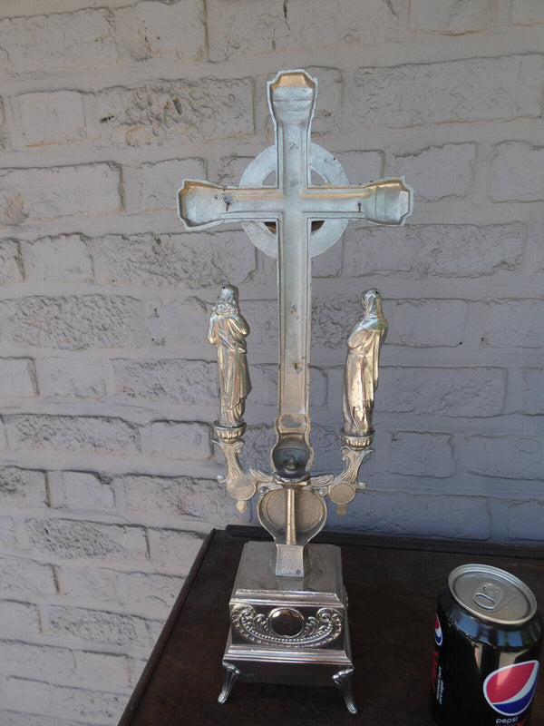 Antique Belgian spelter Metal Calvary crucifix