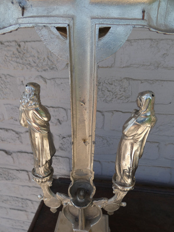 Antique Belgian spelter Metal Calvary crucifix