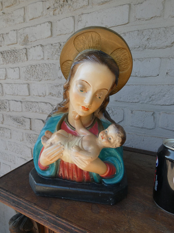 Antique Ceramic chalk madonna bust statue sculpture religious