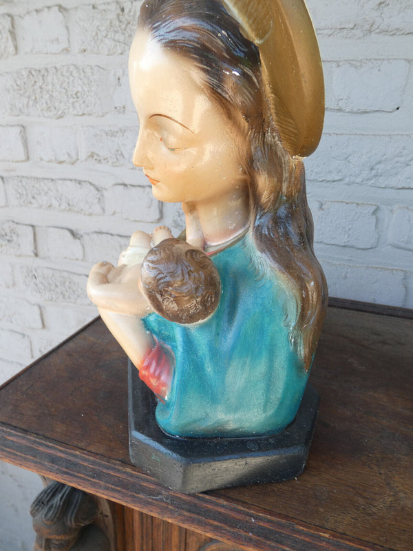 Antique Ceramic chalk madonna bust statue sculpture religious