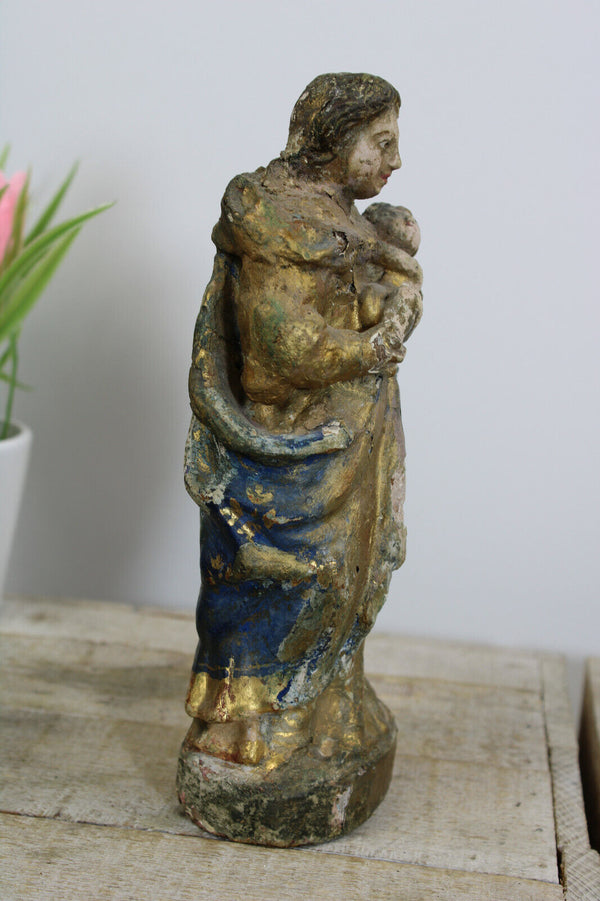 Rare 18thc Flanders Wood carved polychromie Madonna MAry figurine statue