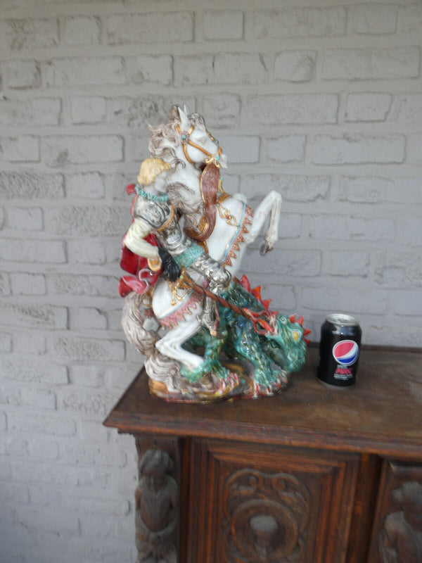 Pattarino School Saint George slaying Dragon terracotta statue figurine italy