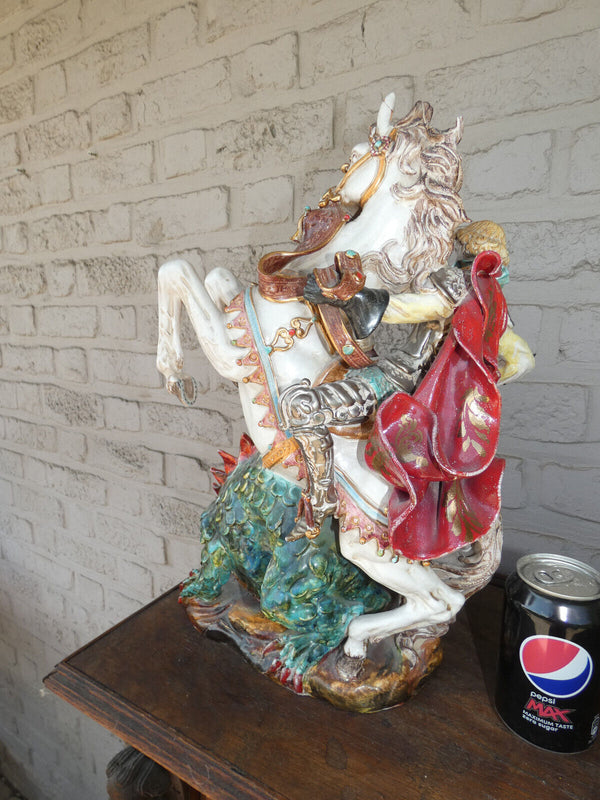 Pattarino School Saint George slaying Dragon terracotta statue figurine italy