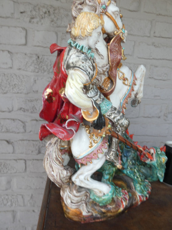 Pattarino School Saint George slaying Dragon terracotta statue figurine italy