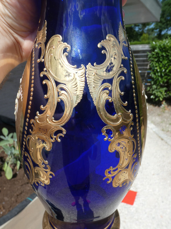 Italian Kobalt blue glass gold gilt relief Floral porcelain italian Vase