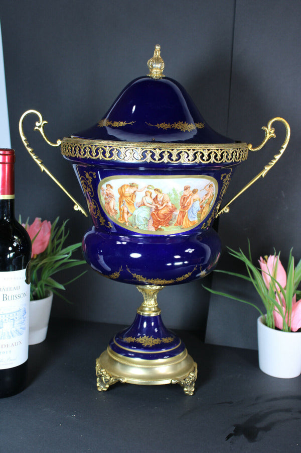 Vintage cobalt blue Limoges style bowl  porcelain centerpiece vase Rare