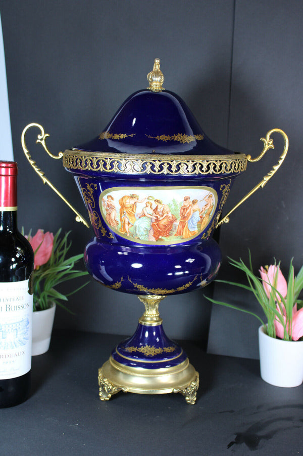 Vintage cobalt blue Limoges style bowl  porcelain centerpiece vase Rare