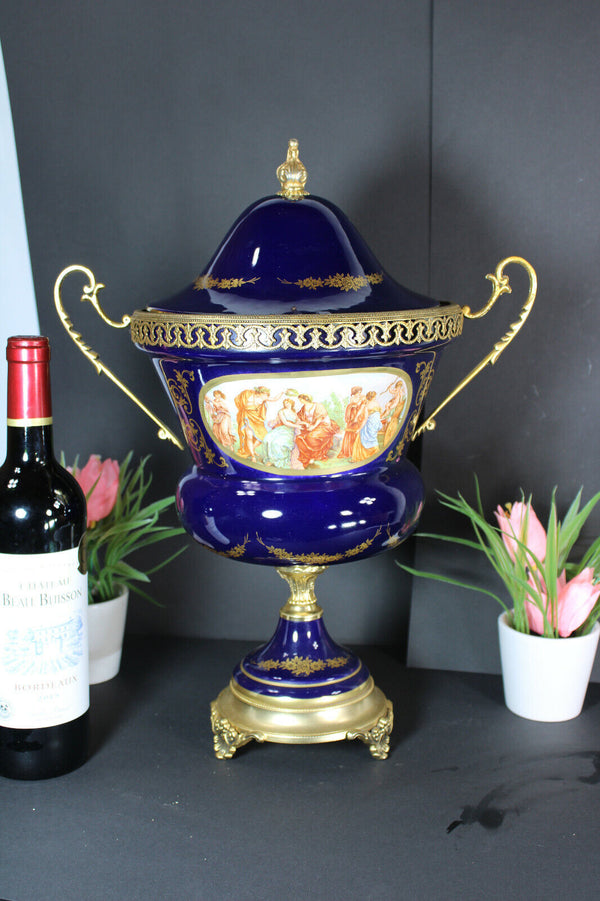 Vintage cobalt blue Limoges style bowl  porcelain centerpiece vase Rare