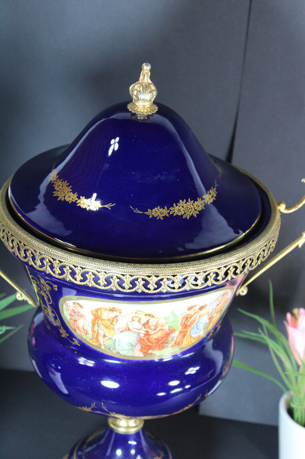Vintage cobalt blue Limoges style bowl  porcelain centerpiece vase Rare