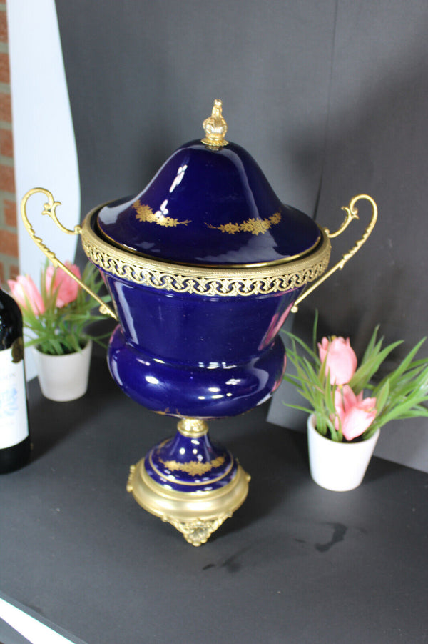 Vintage cobalt blue Limoges style bowl  porcelain centerpiece vase Rare