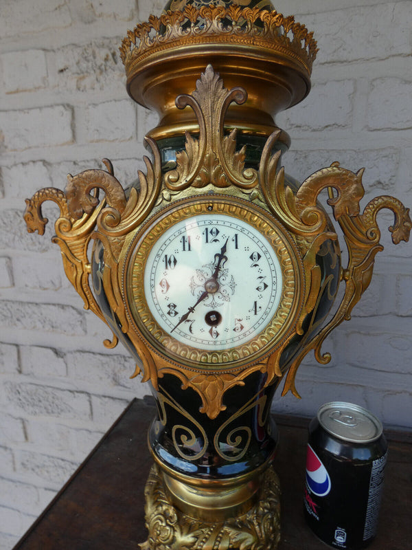 Antique art nouveau faience Dragons Mantel clock