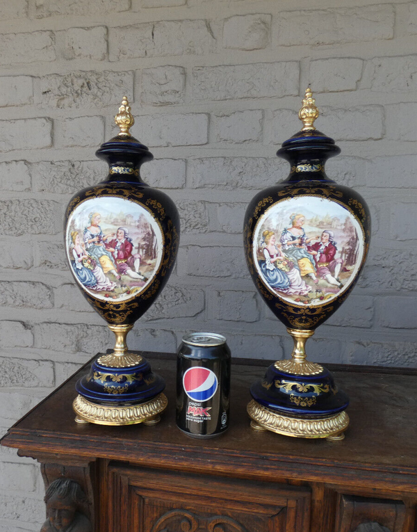 PAIR vintage cobalt blue porcelain Vases victorian decor