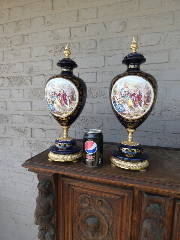 PAIR vintage cobalt blue porcelain Vases victorian decor