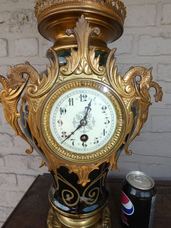 Antique art nouveau faience Dragons Mantel clock