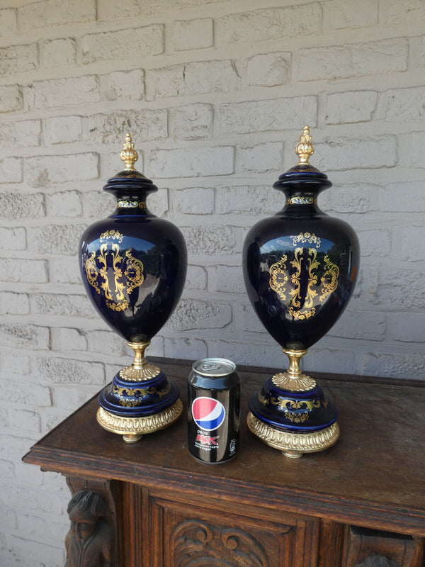PAIR vintage cobalt blue porcelain Vases victorian decor