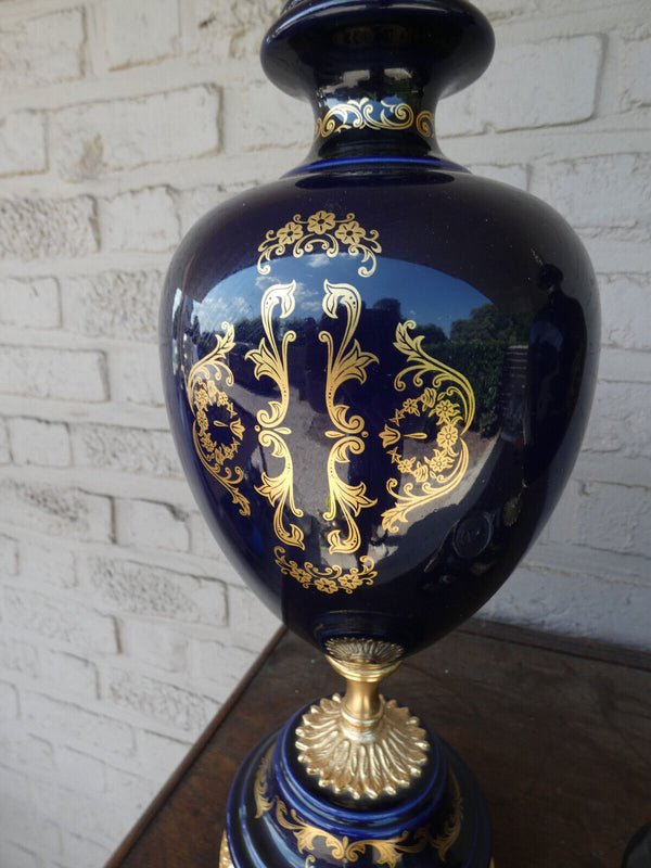 PAIR vintage cobalt blue porcelain Vases victorian decor