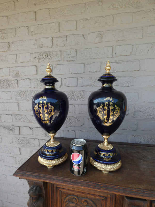 PAIR vintage cobalt blue porcelain Vases victorian decor