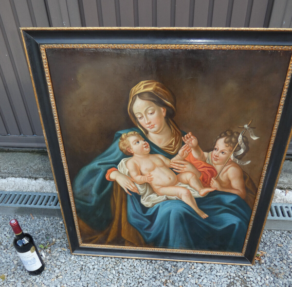 Top Antique italian oil canvas painting XL MAdonna child john baptist