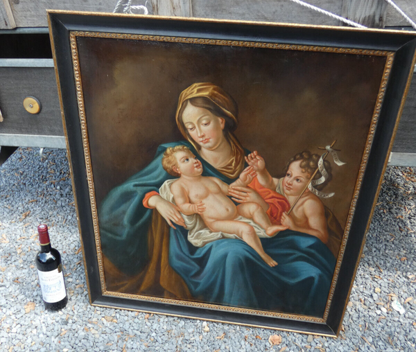 Top Antique italian oil canvas painting XL MAdonna child john baptist