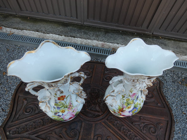 PAIR antique vieux paris porcelain floral decor vases
