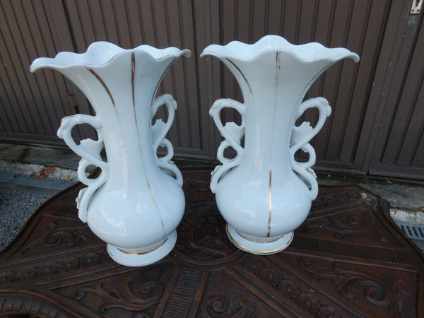 PAIR antique vieux paris porcelain floral decor vases