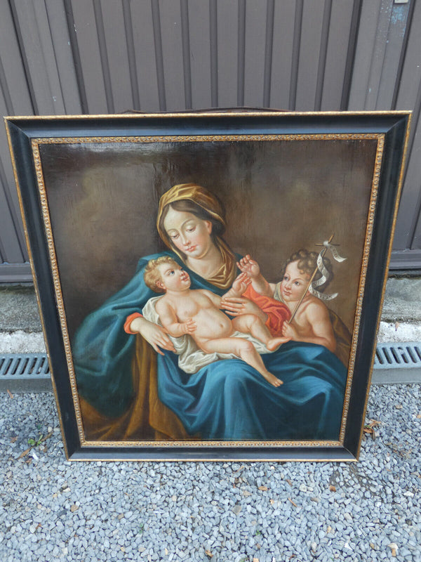 Top Antique italian oil canvas painting XL MAdonna child john baptist