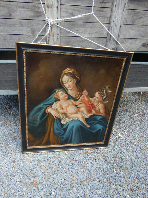 Top Antique italian oil canvas painting XL MAdonna child john baptist