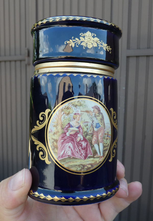 Vintage Limoges decor cobalt blue porcelain cigarettes case victorian