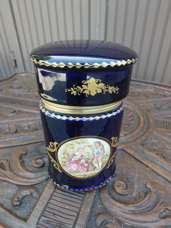 Vintage Limoges decor cobalt blue porcelain cigarettes case victorian
