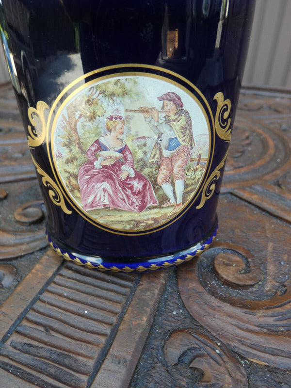 Vintage Limoges decor cobalt blue porcelain cigarettes case victorian
