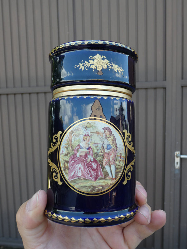 Vintage Limoges decor cobalt blue porcelain cigarettes case victorian