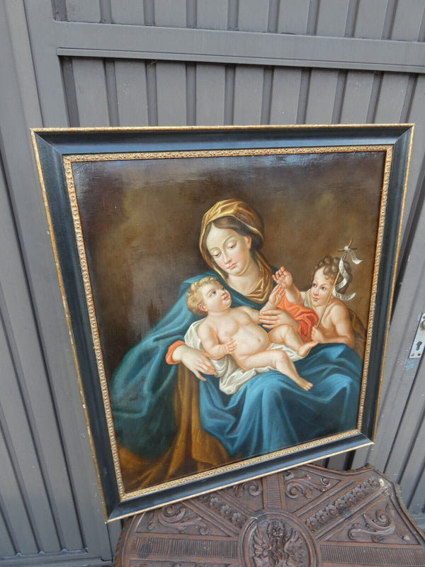 Top Antique italian oil canvas painting XL MAdonna child john baptist