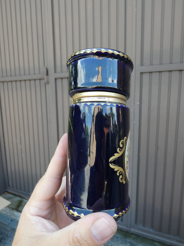 Vintage Limoges decor cobalt blue porcelain cigarettes case victorian