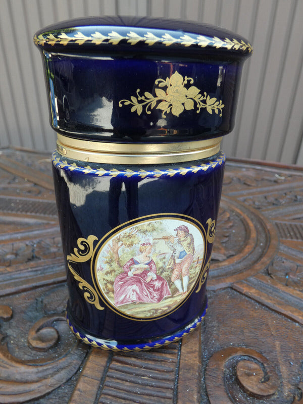 Vintage Limoges decor cobalt blue porcelain cigarettes case victorian