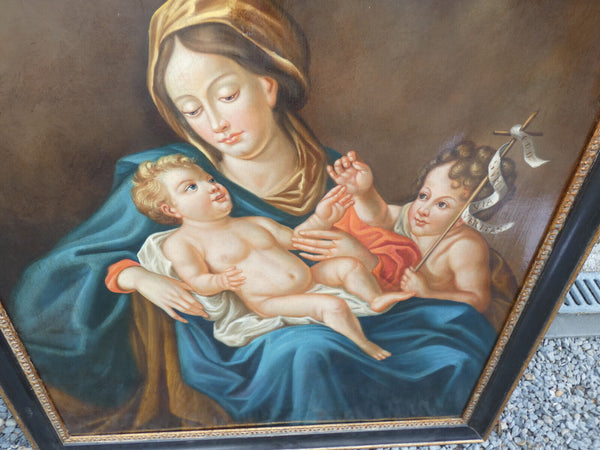 Top Antique italian oil canvas painting XL MAdonna child john baptist