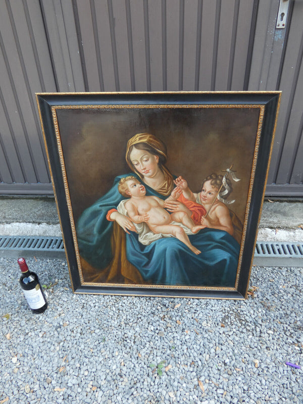 Top Antique italian oil canvas painting XL MAdonna child john baptist