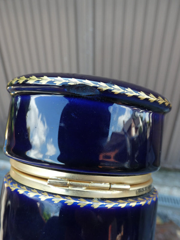 Vintage Limoges decor cobalt blue porcelain cigarettes case victorian