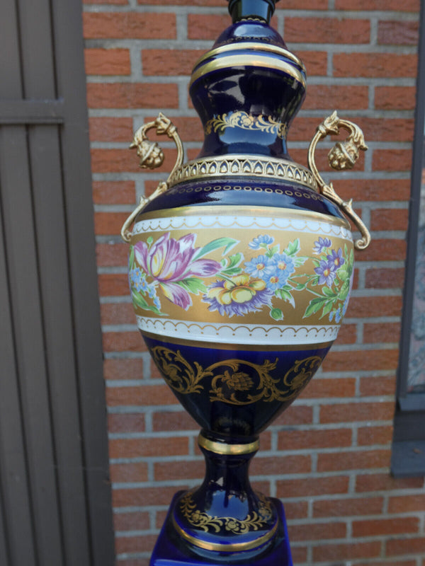 Italian Keramos MArked cobalt blue porcelain Lamp floral decor