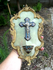 Antique 19thc bronze enamel cloisonne onyx marble crucifix holy water font rare